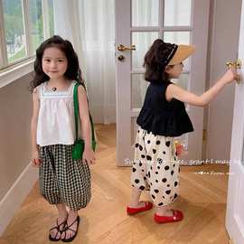 2024夏季韩版童装吊带套装新款时髦儿童灯笼裤宝宝两件套S58620