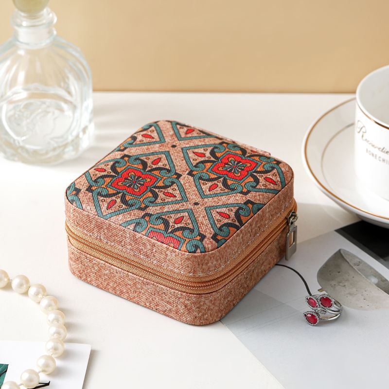 Portable Retro Jewelry Box Zipper Storage Box Ring Necklace Earrings Earrings Simple Travel Jewelry Box