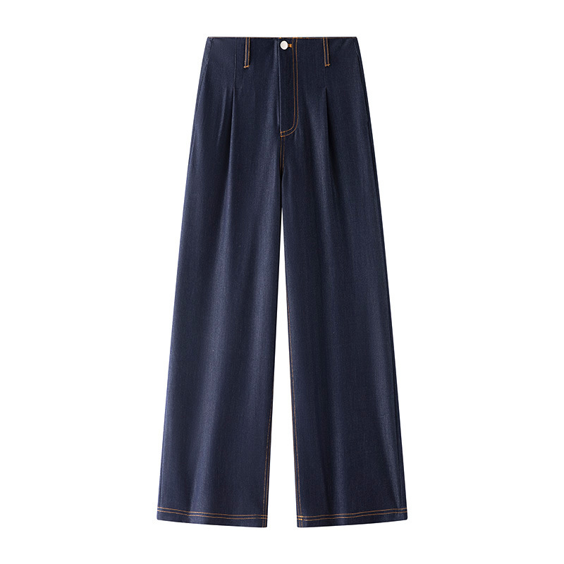 Airy Soft Denim Jeans for Women, Spring and Summer Lightweight Style, High-Waisted, Loose Straight-Cut, Vintage Waistband Design, Casual Pants