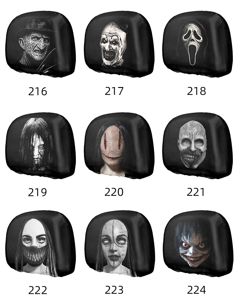 MAKINO FOX Car Headrest Cover High Elasticity Milk Silk Skull Horror Print Halloween Car Headrest Cover