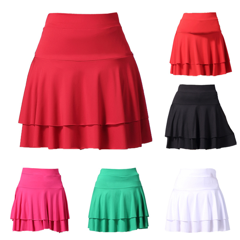 广场舞半身裙防走光双层蛋糕裙水兵舞裙子牛奶丝高腰短裙拉丁舞裙