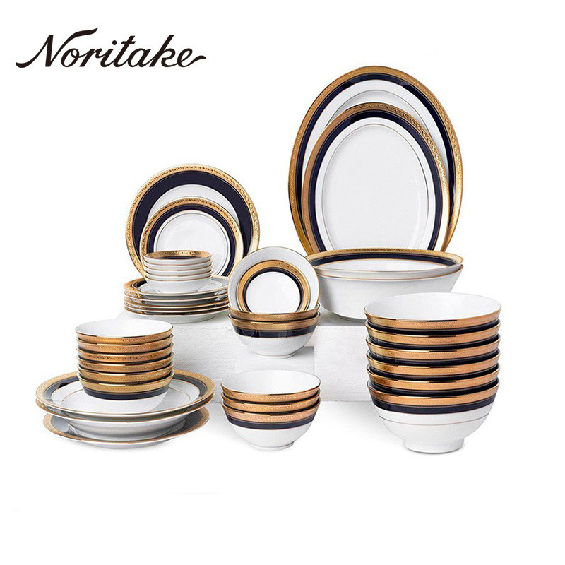 Japanese Noritake Shiwu European blue gold tableware suit private club high-end hotel dedicated table decoration
