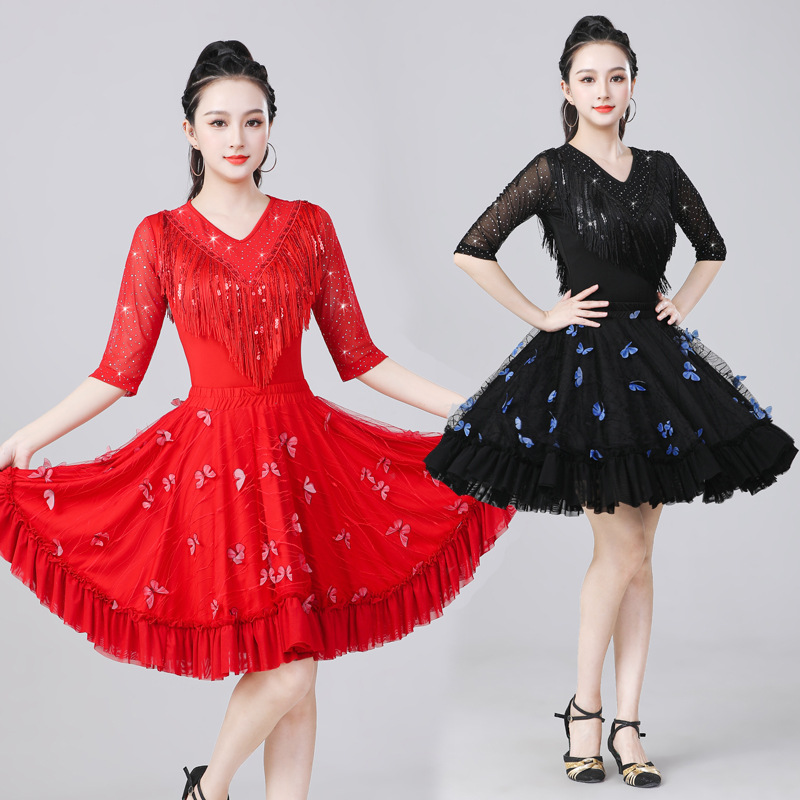 Square Dance Costume Female Latin Dance New suit Middle-aged and Old Modern Dance Butterfly Skirt Dancing Clothes Summer