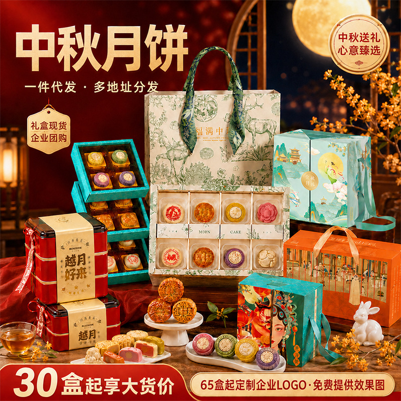 享食者月饼礼盒装提篮广式豆沙五仁企业团购中秋节月饼带礼盒批发