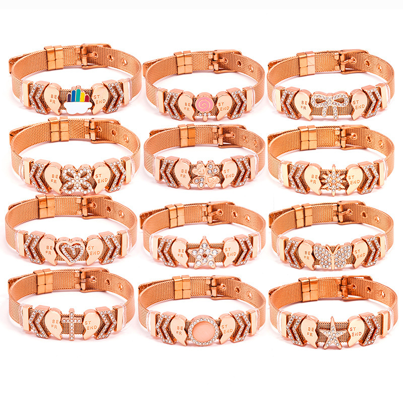 Temu Amazon's Best-Selling DIY Combination Rose Gold Watch Strap and Rhinestone Watch Strap Friendship Bracelets for Best Friends and Classmates