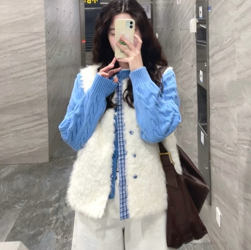 Academy-Style Color-Blocking Layered Sweater Two-Piece Set 2025 Autumn and Winter New Soft Lamb Wool Vest for Women Academy-Style Color-Blocking Layered Sweater Two-Piece Set 2025 Autumn and Winter New Soft Lamb Wool Vest for Women