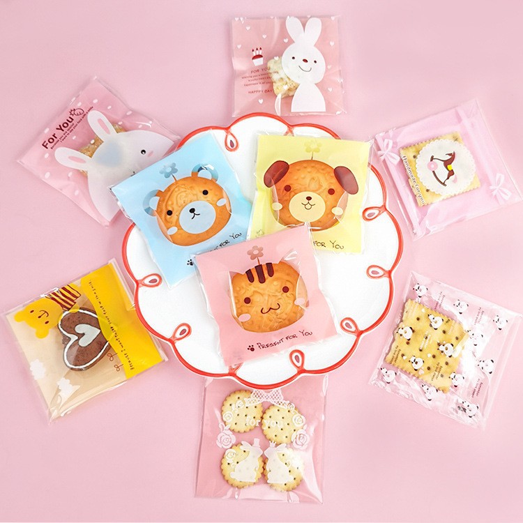 自封袋可爱卡通糖果袋塑料袋烘焙包装袋创意饼干袋10*10 100个装