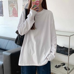 白いシャツの越境秋の服の中に上着の白tを掛けて色の越境の潮の2023長袖のtシャツの女性のゆったりしている潮を代行します。