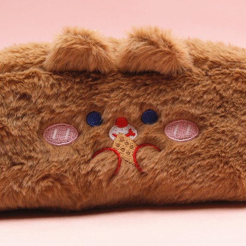 2023 transfronteriza en la acción de gran capacidad de la caja de lápiz Poof lindo oso estudiante de peluche bolsa de papelería caja de lápiz de curación suave billetera