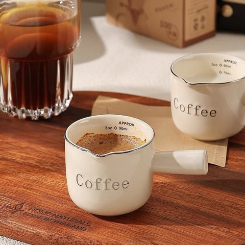 Highly stylish Italian-style espresso cup with measurements, crafted from premium, delicate ceramic—perfect for precise coffee brewing and serving.