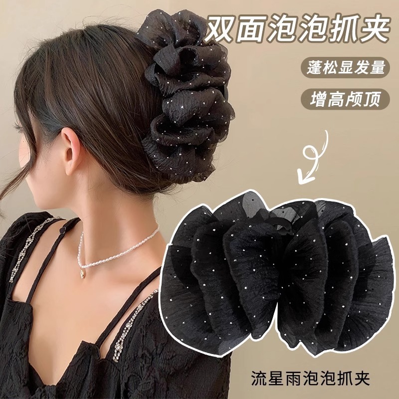 夏の新しいハイエンドオーストリッチぬいぐるみヘアクリップ女性のための大型サメクリップ黒羽グリッパー頭飾りクリップ|undefined