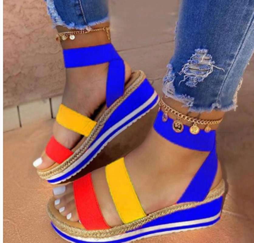 2020 summer European and American new style wedge heel sandals, large size thick-soled solid color fish-mouth shoes made of hemp rope, size 43 for export wholesale Specification drawing