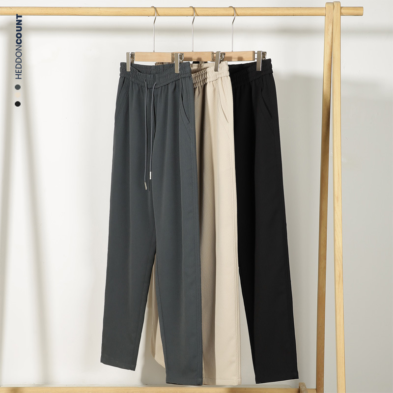 Vīriešu apģērbs Dengjue vīriešu plānas tvīla ikdienas bikses, vīriešu 2024. gada vasaras jaunas, pret grumbu drapējuma, taisnas, vienkrāsainas, deviņu punktu bikses vīriešiem_voghion.com