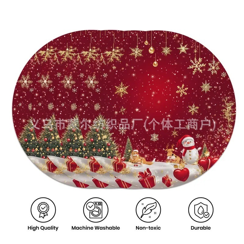 2025TEMU热销节日圣诞圆形餐垫雪人冬青冬季餐桌垫可代发来图定制|undefined