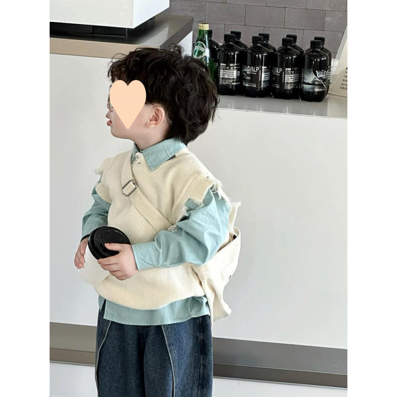 어린이 세트 가을 찢어진 스웨터 블루 셔츠 청바지 3 피스 세트  의 선생 원피스 소년 가을과 겨울