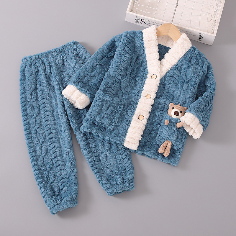 Baby Autumn and Winter Children's Pajamas Coral Fleece Thickened Flannel Boys and Girls suit Boys' and Girls' Home Clothes
