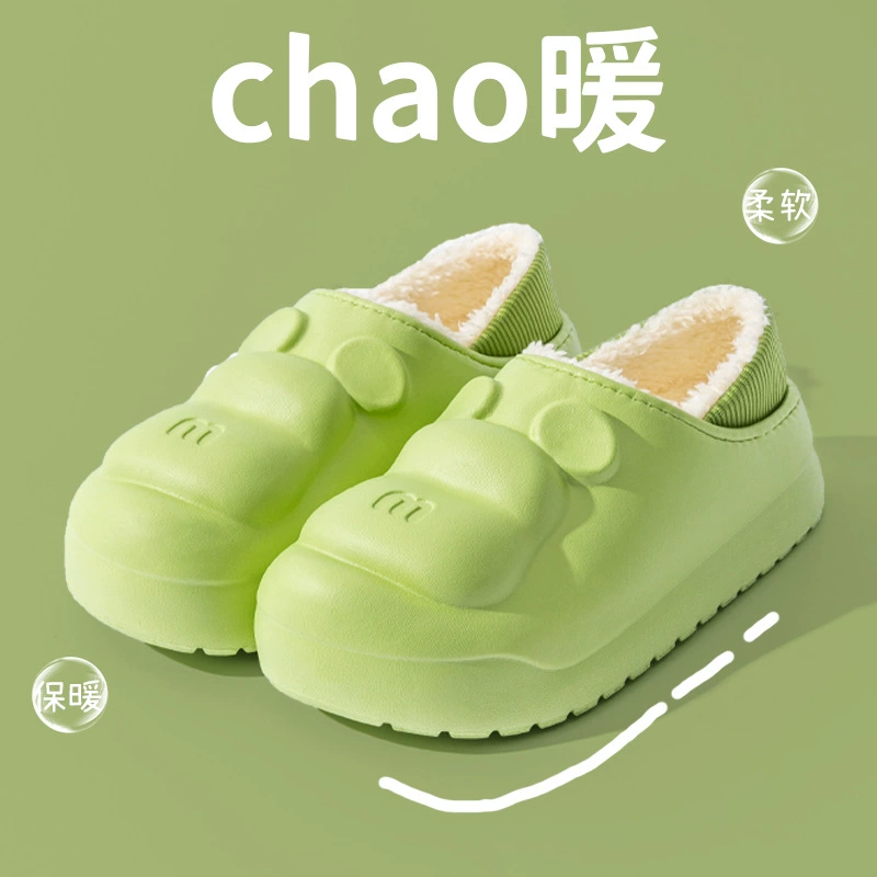 Тапочки из ЭВА, хлопчатобумажная обувь, водонепроницаемые женские осенне-зимние теплые хлопчатобумажные тапочки для пар, сумки на каблуках, нескользящие хлопчатобумажные тапочки на флисовой подкладке.