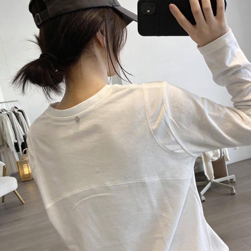 Pure Cotton White Round-Neck Versatile Slim-Fit Long-Sleeve T-Shirt for Women, Basic Shoulder-Cut High-End Simple Base Shirt Top for Autumn Pure Cotton White Round-Neck Versatile Slim-Fit Long-Sleeve T-Shirt for Women, Basic Shoulder-Cut High-End Simple Base Shirt Top for Autumn