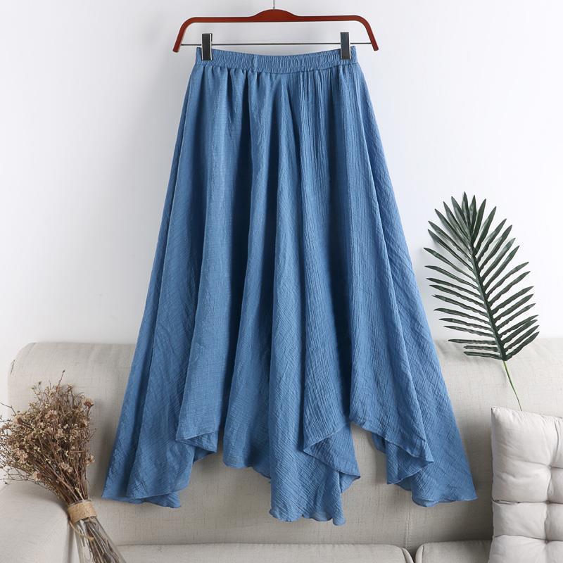 Spring and Summer New Skirt Linen Cotton High Waist Solid Color Irregular Large Skirt Dipped Elegant Mid-length A- line Skirt