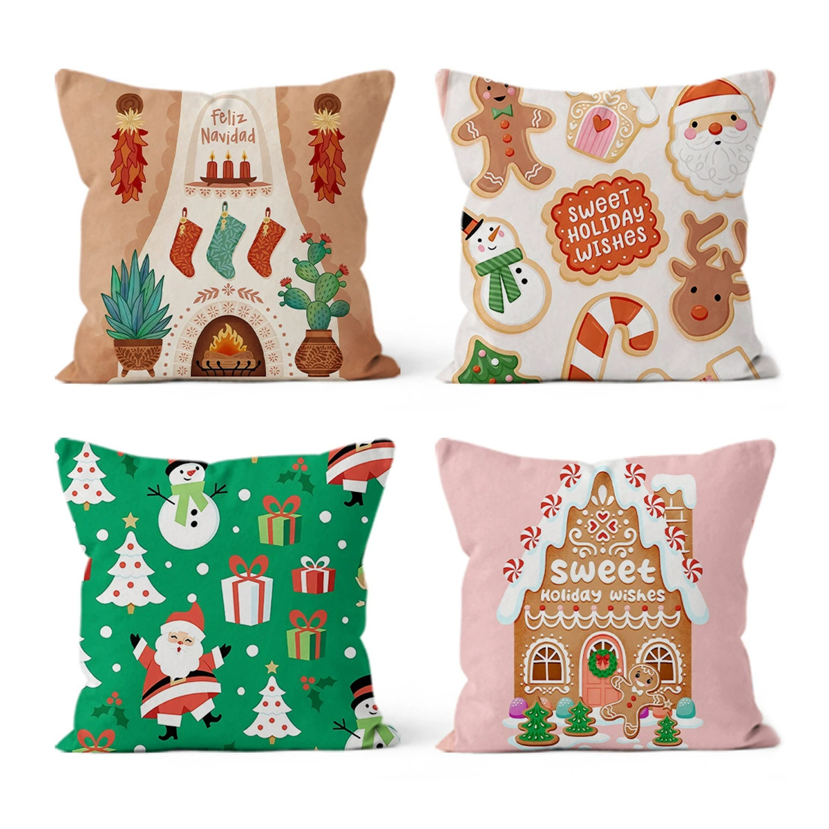 Cartoon Navidad impresa almohada cuadrada sala de estar sofá dormitorio cabezal de cama almohada funda sin núcleo cojín
