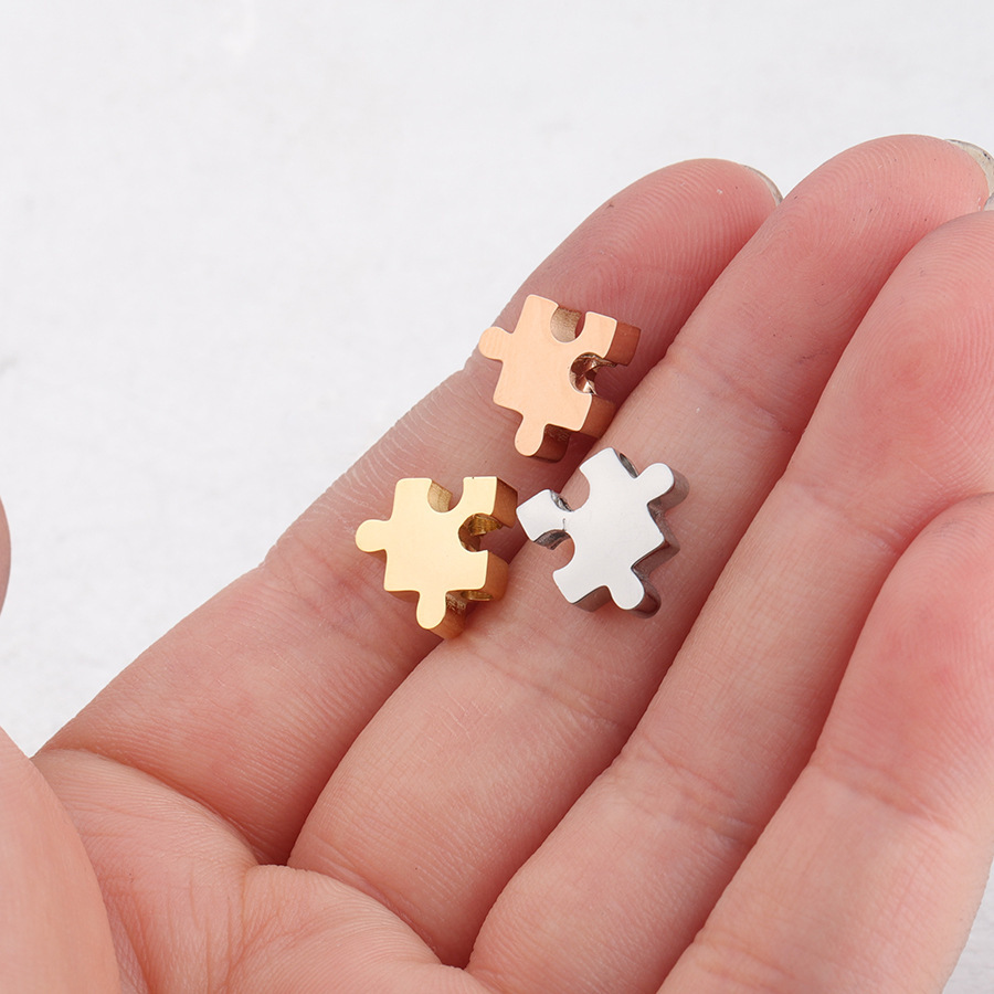 Real Gold Plated Plating Material 1 Piece Diameter 10mm 304 Stainless Steel PVD Coated Real Gold Plated Jigsaw Customization Laser Engraving Beads DIY Jewelry Accessories