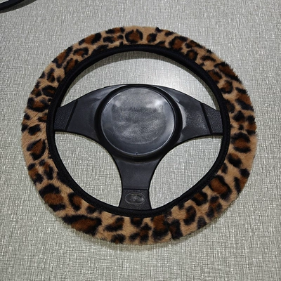 Cross-Border Autumn and Winter Short Plush Non-Circular Steering Wheel Cover Leopard Print Suv Car Anti-Slip Warm Sweat-Absorbent Car Handle Cover (Steering wheel cover) - no-inner-ring-leopard-print-brown-38cm