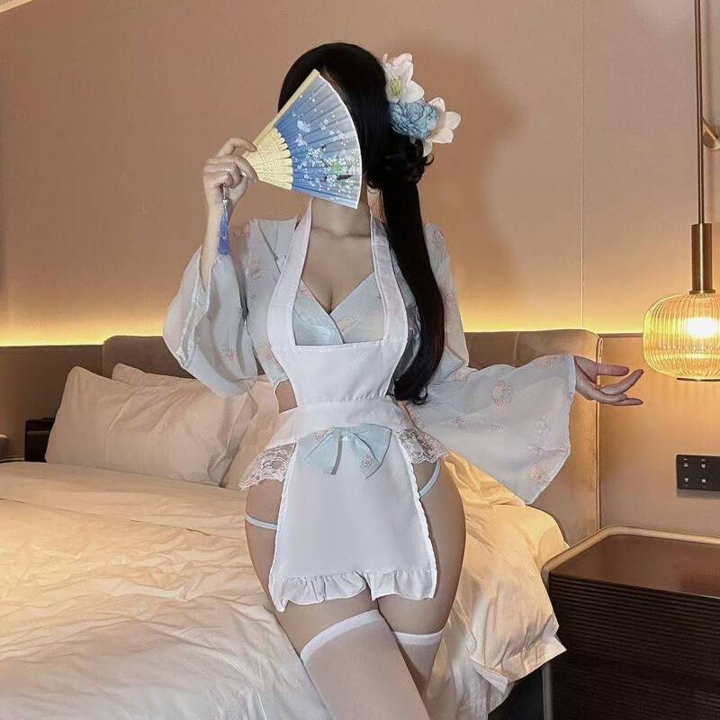 Qiaoduo Night Dessert Revealing Buttocks Temptation Printed Kimono Suit Sexy Lingerie Sexy Pure Desire Sexy Women's Pajamas