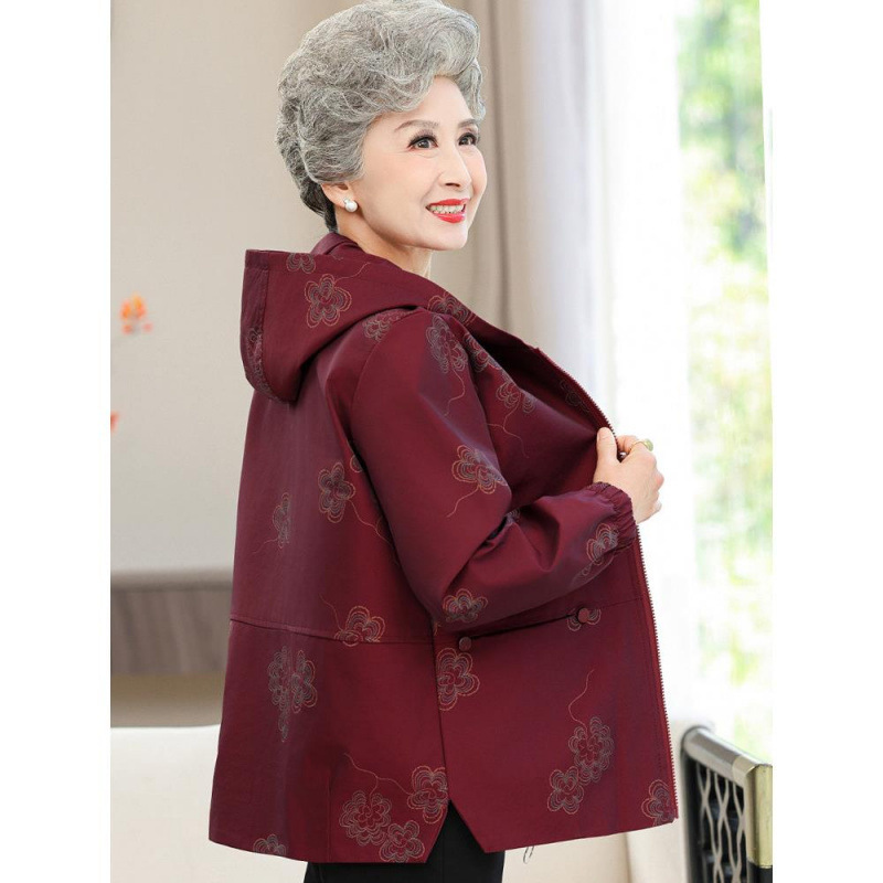Elderly Women's Casual Spring Coat, Middle-Aged and Elderly Ladies' Spring and Autumn Outdoor Windbreaker, Stylish Hooded Cardigan for Grandma Elderly Women's Casual Spring Coat, Middle-Aged and Elderly Ladies' Spring and Autumn Outdoor Windbreaker, Stylish Hooded Cardigan for Grandma