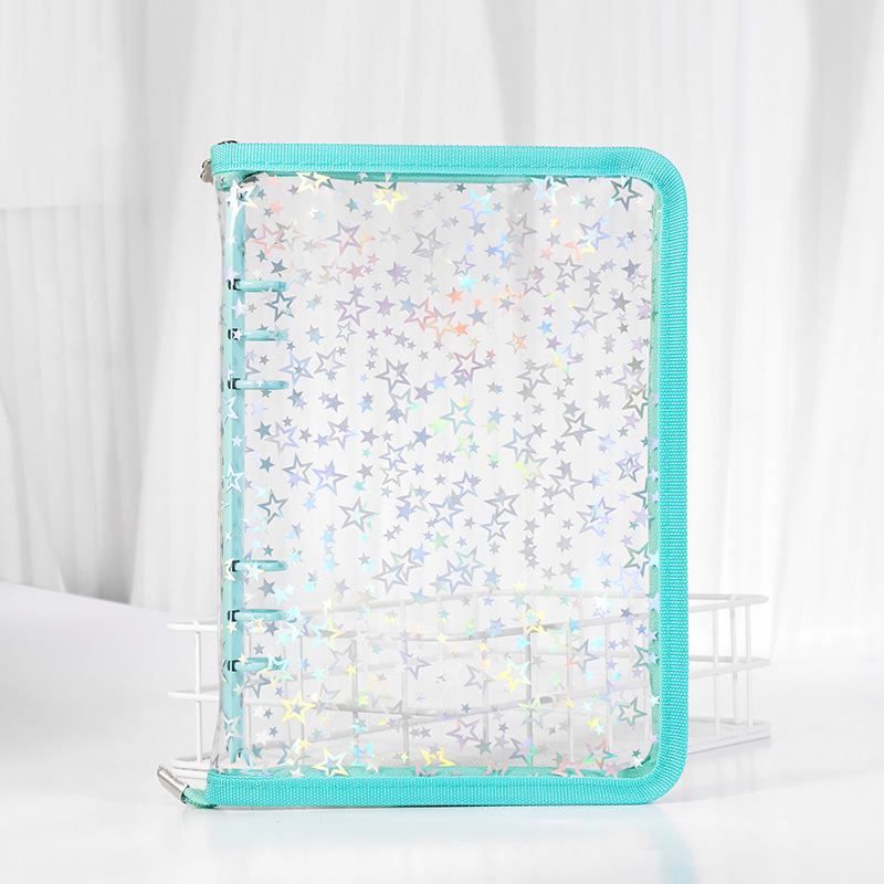 En stock linda bolsa de almacenamiento de celebridades de internet libro de hojas sueltas de seis agujeros ins estilo star-chasing a5a6 cremallera transparente libro de mano shell