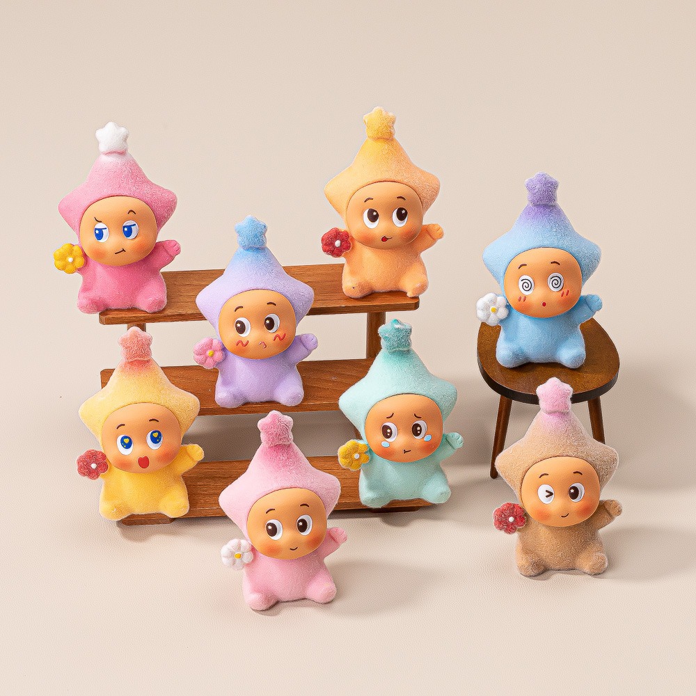Flocked Flower Star Cub DIY Decoration Accessories Desktop Small Ornaments Trendy Toy Doll Blind Box Resin Crafts