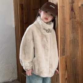 韩版秋冬季新款女童皮草外套仿水貂皮毛一体大衣加厚毛毛衣短款