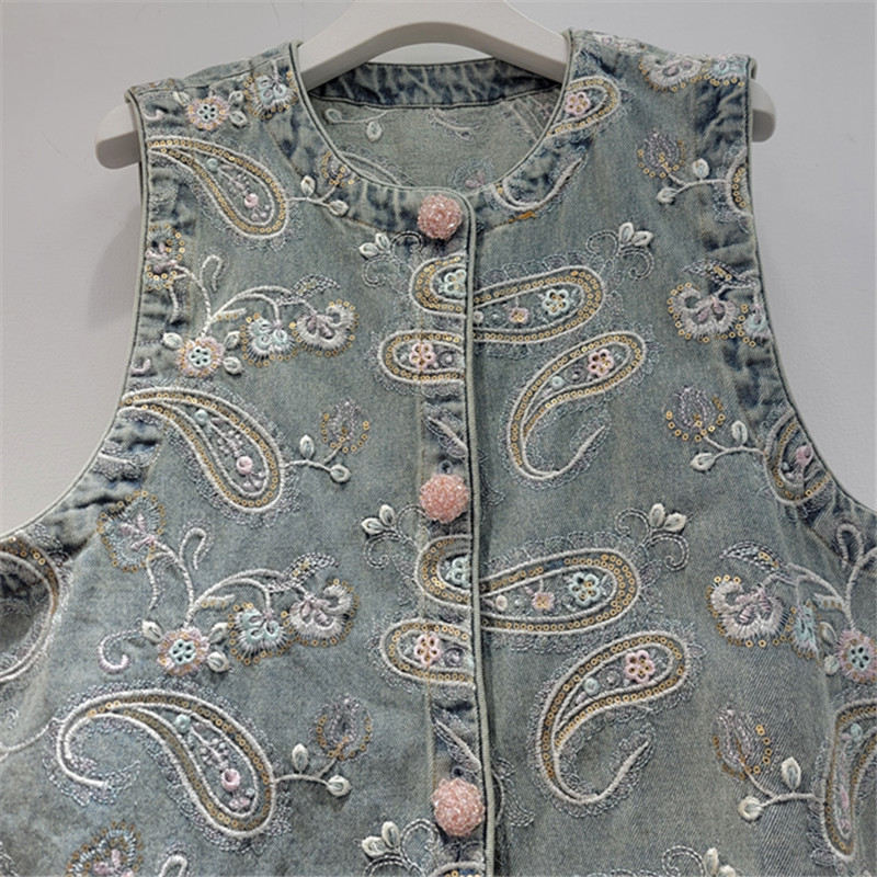 2026 primavera nuevos productos industria pesada china bordado jacquard chaleco de vaquín diseño de chaleco de alta calidad
