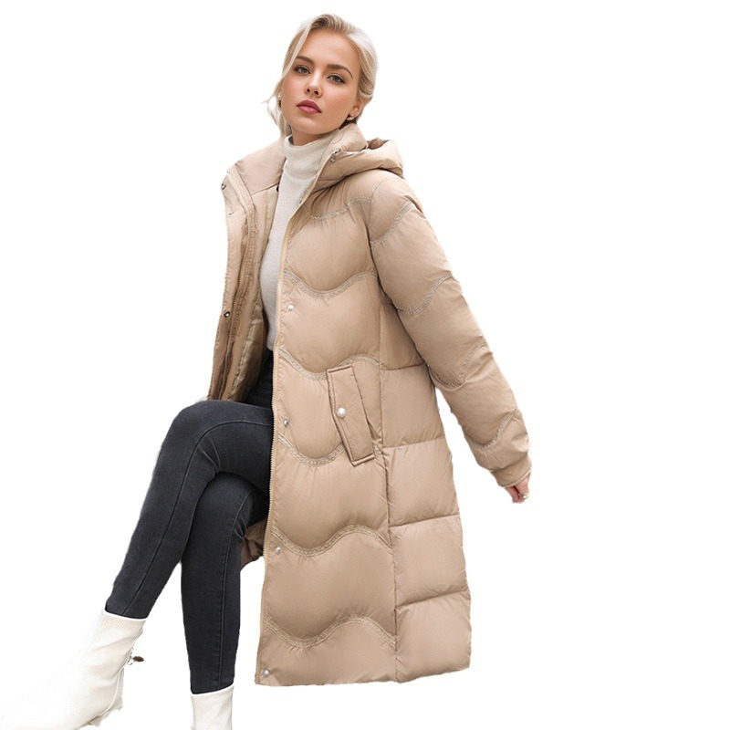 Women's Clothing temperament women's mid length winter new Warm jacket cotton coat long sleeved knee length loose waist cotton padded jacket trendy_voghion.com