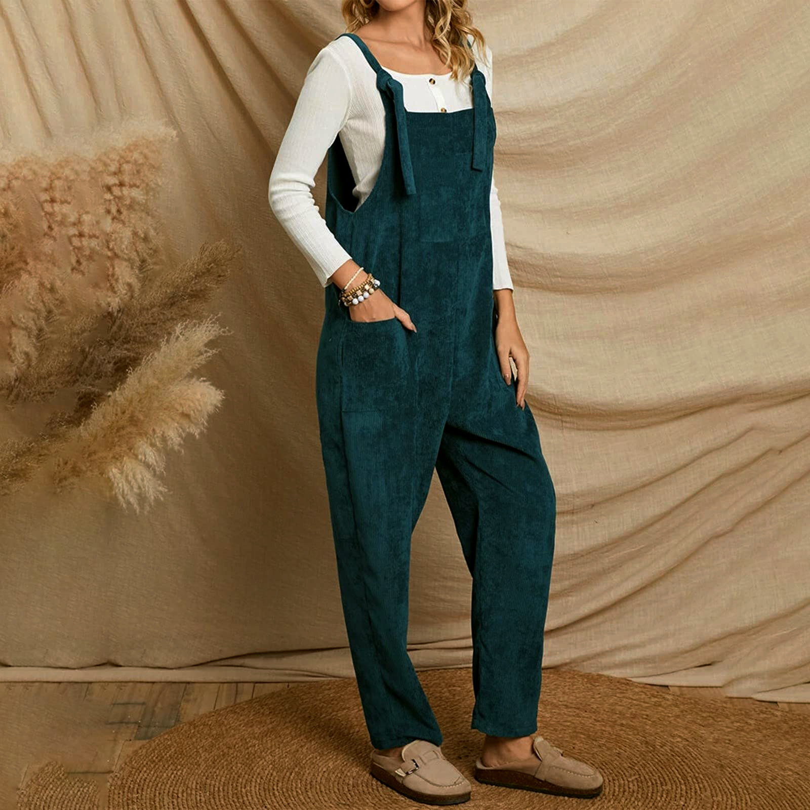 European and American Cross-Border Exclusive Supply of New Elegant Corduroy Multi-Pocket Overalls for Women