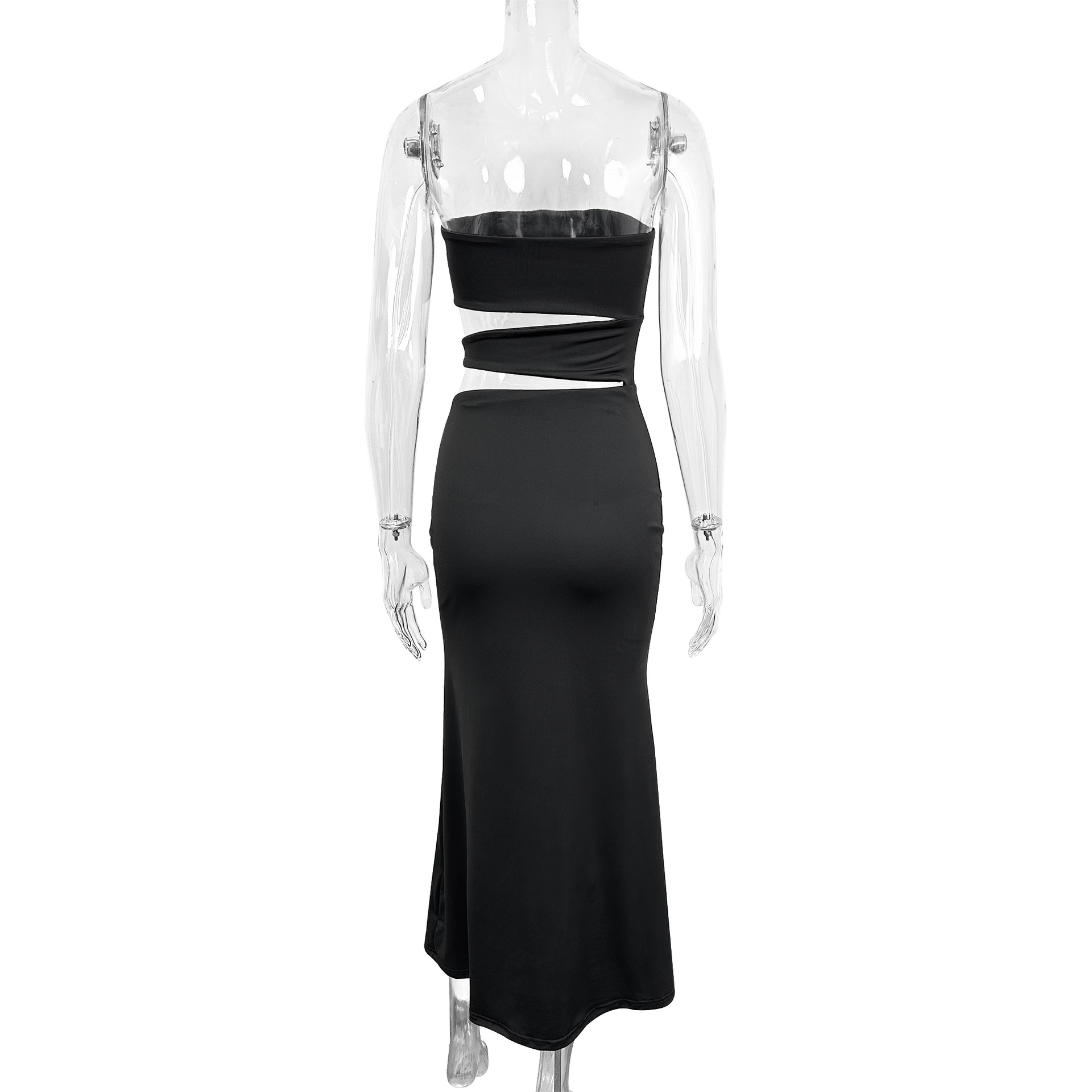 Women Hollow Out Cutout out Cropped Maxi Dress Summer Sexy Tube Top Simple Sheath Dress
