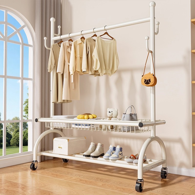 Extra Thick Floor-Standing Coat Rack, Trendy Indoor Household Clothes Rack, Bedroom Storage and Multifunctional Drying Rack