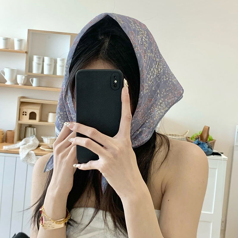 Buñuelo de seda de primavera y otoño nuevo buñuelo cuadrado de flores pequeñas buñuelo foto toque de cabeza pequeño cinturón de cabello fresco