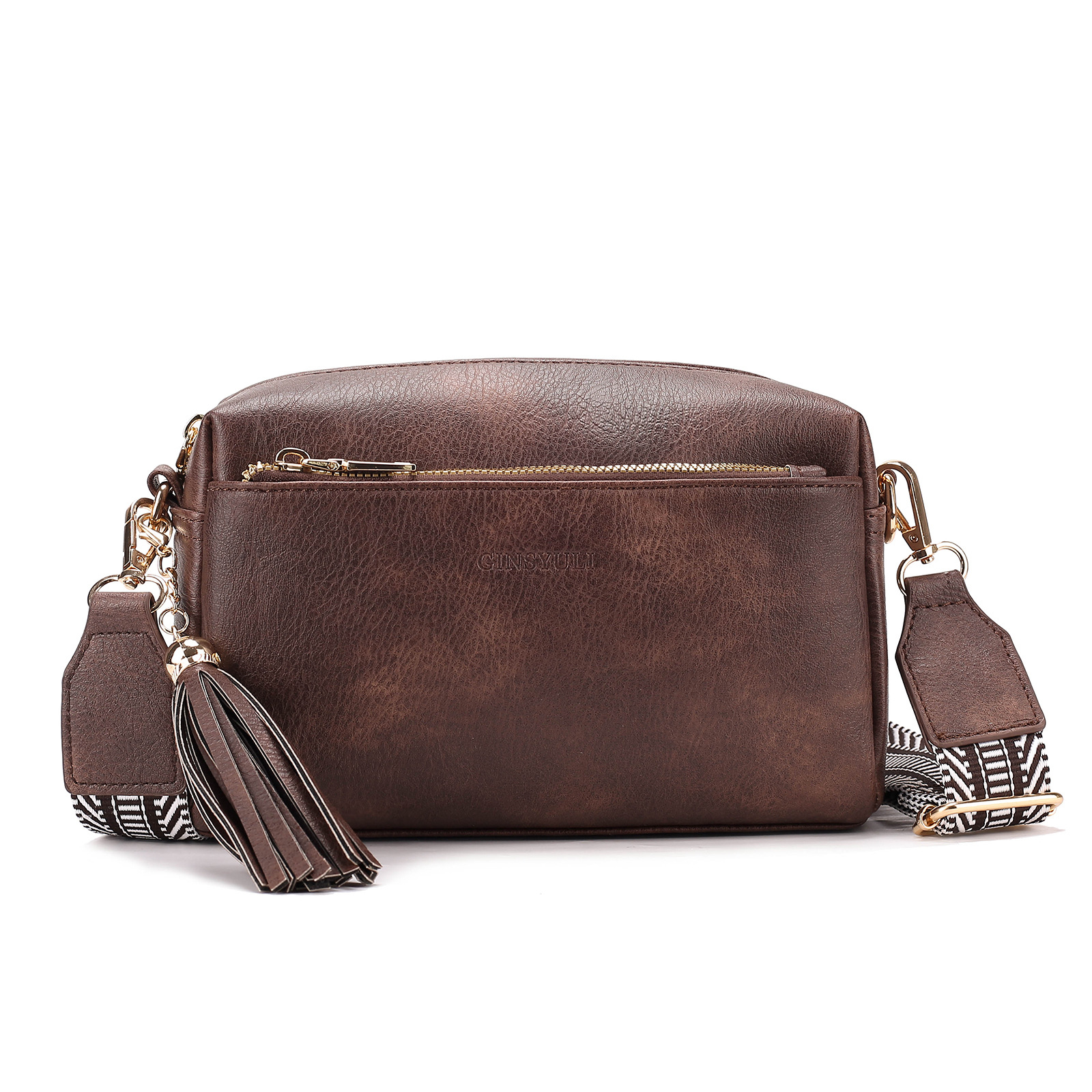 New Women's Crossbody Three Zipper Mobile Phone Leather Handbag Guitar Strap Shoulder Bag_voghion.com