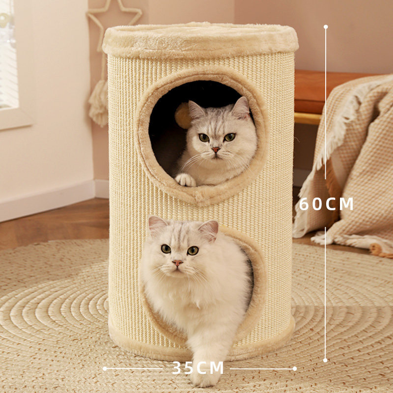 Huayuan Hoopet, combo de rascador y cama para gatos, de doble capa, cálido, cerrado, que ahorra espacio, rascador de sisal para gatos, poste rascador para gatos.