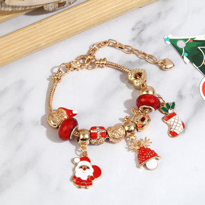 Christmas Santa Claus crystal beaded bracelet alloy drip oil hand jewelry children's snake bone basic chain bracelet women