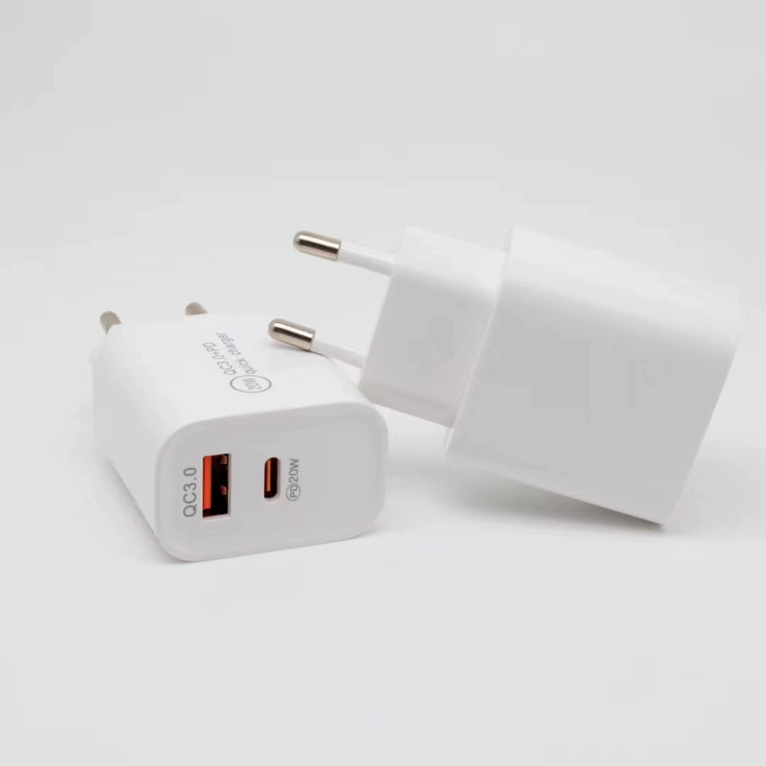 Сертификаты PSE/ETL/SAA A+C dual -port PD20W зарядная головка USB-C, адаптер QC3.0
