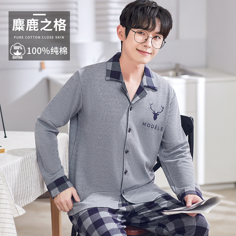 Pijamas de los hombres primavera y otoño más tamaño % algodón manga larga 2022 nuevo traje casual desgaste del hogar se puede usar fuera