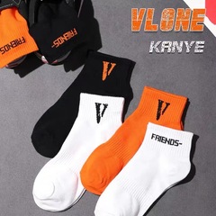 European and American black orange large V boat socks, spring and summer cotton socks, short socks, fashionable trend sports socks, streetwear hip-hop skateboard socks