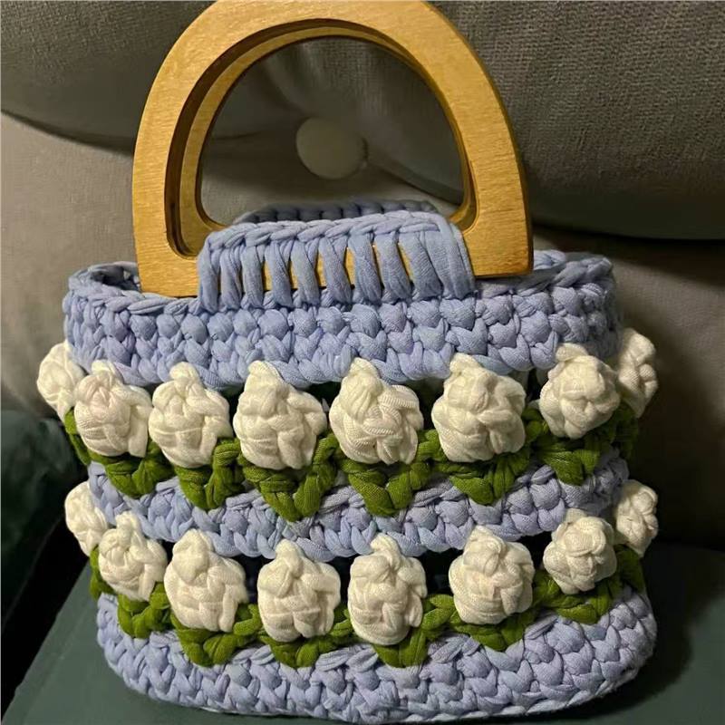Línea de tela de bricolaje tejida a mano Bolso de tulipán Bolso de material Bolso para novias generosas y dulces