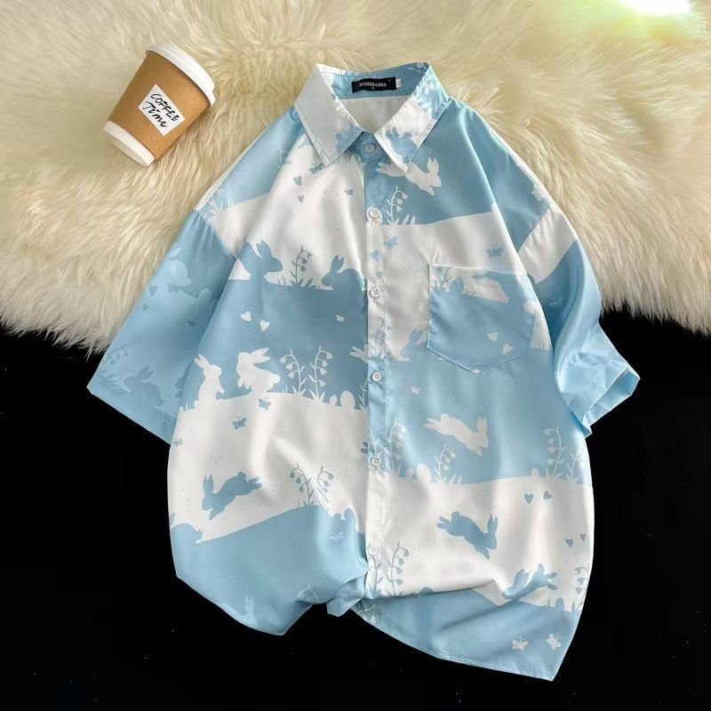 Vintage vintage girasol viaje Hawaiano lindo estilo de Hong Kong suelta casual hombres y mujeres de manga corta Camisa floral