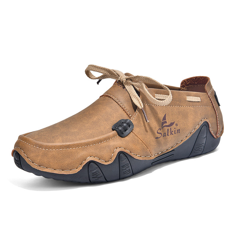 Giày lười nam cỡ lớn da heo khoét lỗ cổ cao, giày slip-on mũi tròn đế cao su — 2691 màu nâu, 2691 màu trắng, 2691 màu xanh lá cây, 2691 màu đen