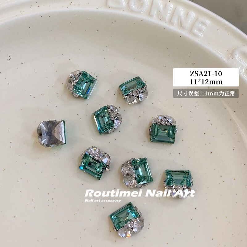 新款K9直角堆钻成品美甲饰品爆闪无底托小号长方冰糖指甲装饰钻球|undefined