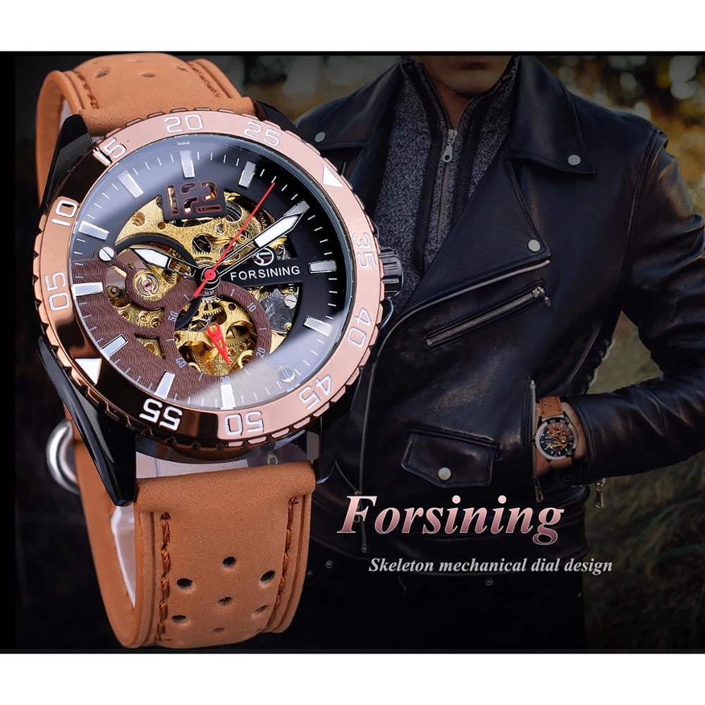 Forsining style hollowed out men's automatic mechanical watch casual sports belt watch mechanical_voghion.com