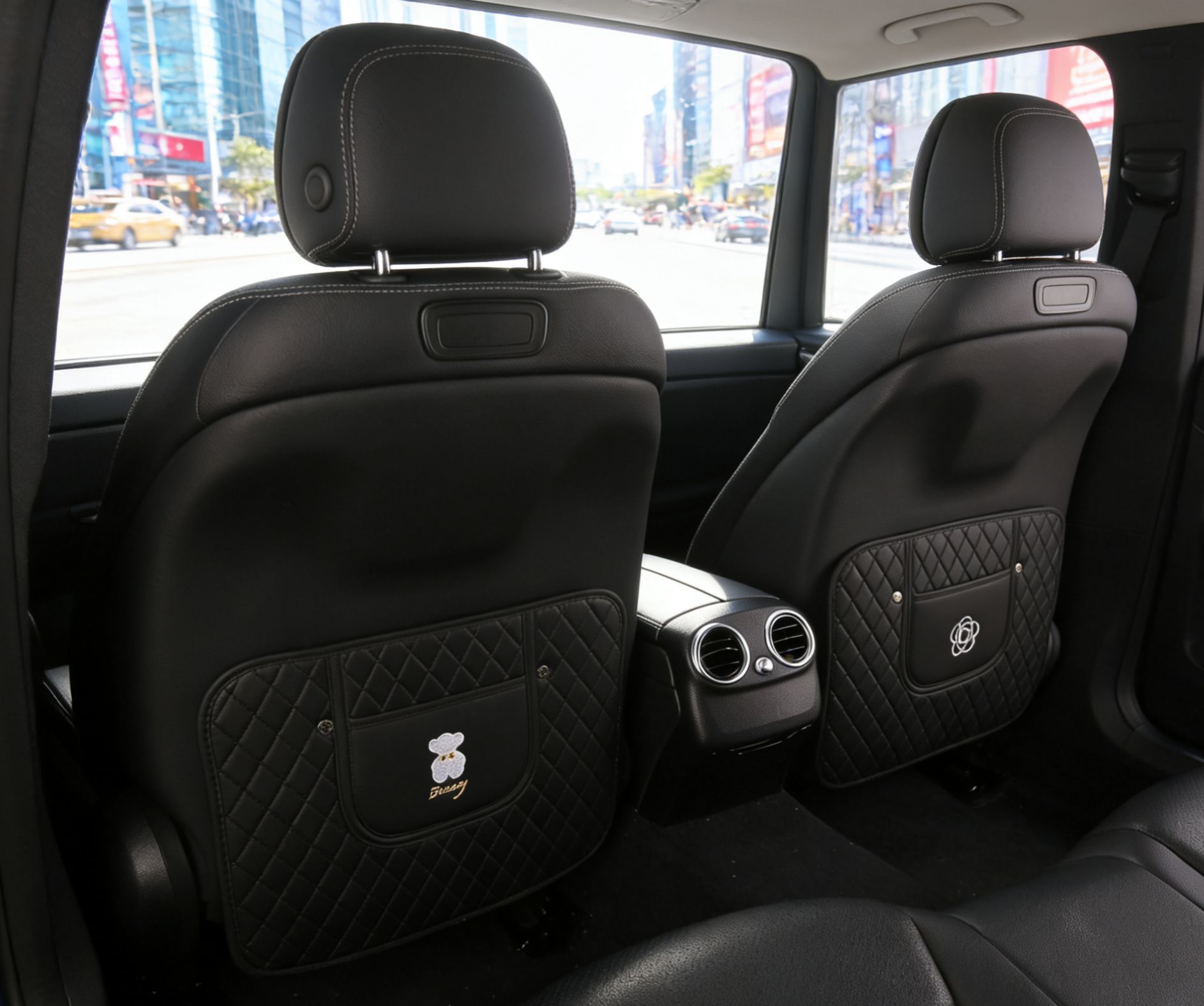 Camellia Car Anti-Kick Pad, Small Fragrance Style Rear Seat Protective Pad, Leather Seat Back Wear-Resistant Protective Pad