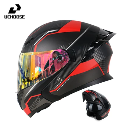Motorcycle Safety Supplies — Suitable for All Seasons - quark-aurora-red-comes-with-transparent-mirror-bluetooth-headset-m